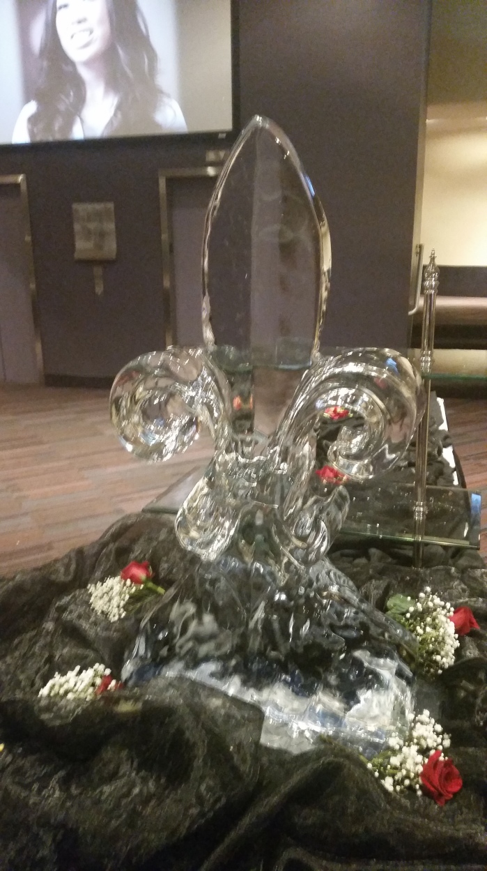 A Bourbon Classic ice sculpture representing the host city, Louisville